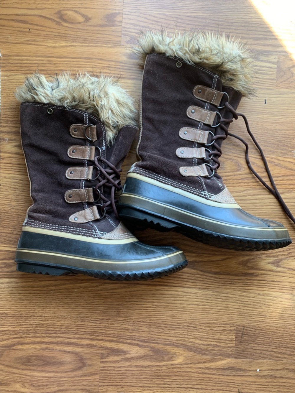 Sorel Brown Lace-Up Faux Fur Trim Winter Boots Snow Boots Women Size 12 Shoes